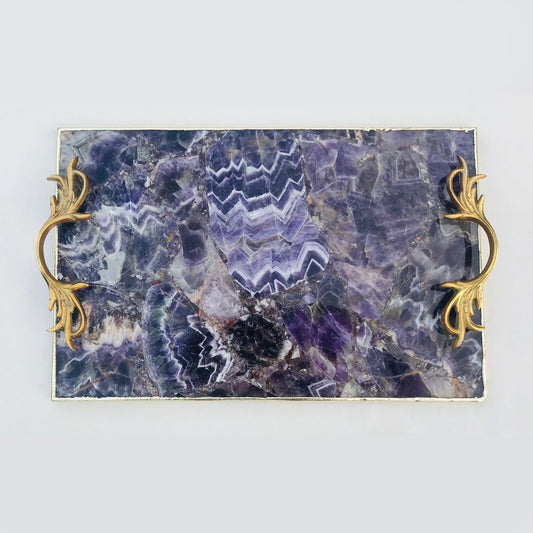 Amethyst Agate  Serving Tray With Brass Handles