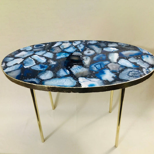 Blue Oval Agate/Crystal/Gemstone/Quartz Organic Edge Side/Drink/Table