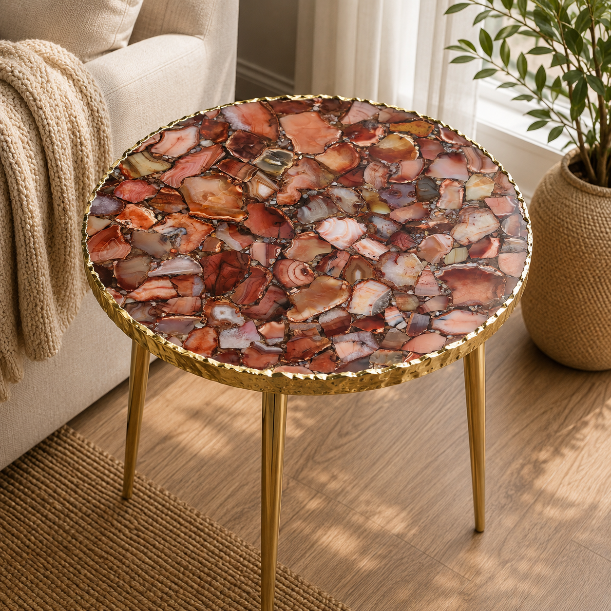 Red Agate Round Side Table