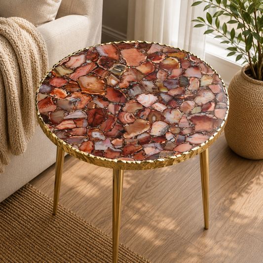 Red Agate Round Side Table