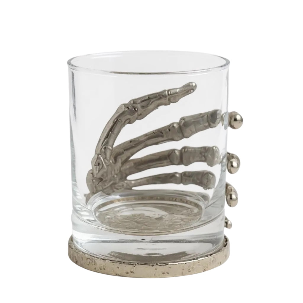 Set of 2 & Set of 4 – Skeleton Hand Whisky Glasses | Statement Barware & Halloween Drinkware | Gold, Silver or Antique Finish