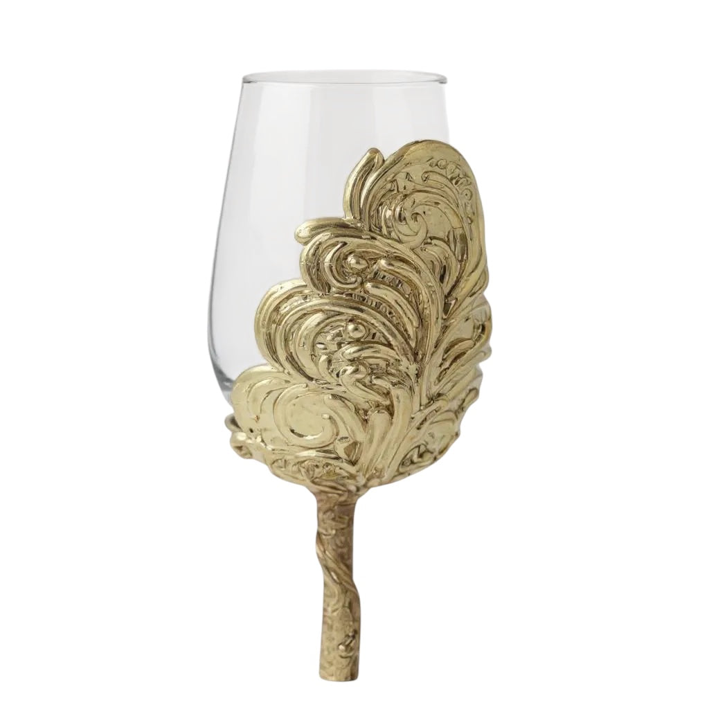 Intricate Leaf & Ambi Design Wine Glasses | Designer Statement Drinkware  | Set of 2 / Set of 4