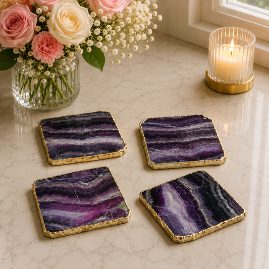 Purple Fluorite Coasters – Set of 4