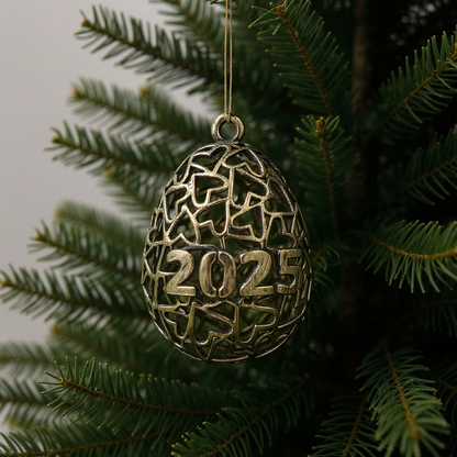 Personalised Heart egg christmas bauble | Antique cut out metallic ornament | set of 2 or 4