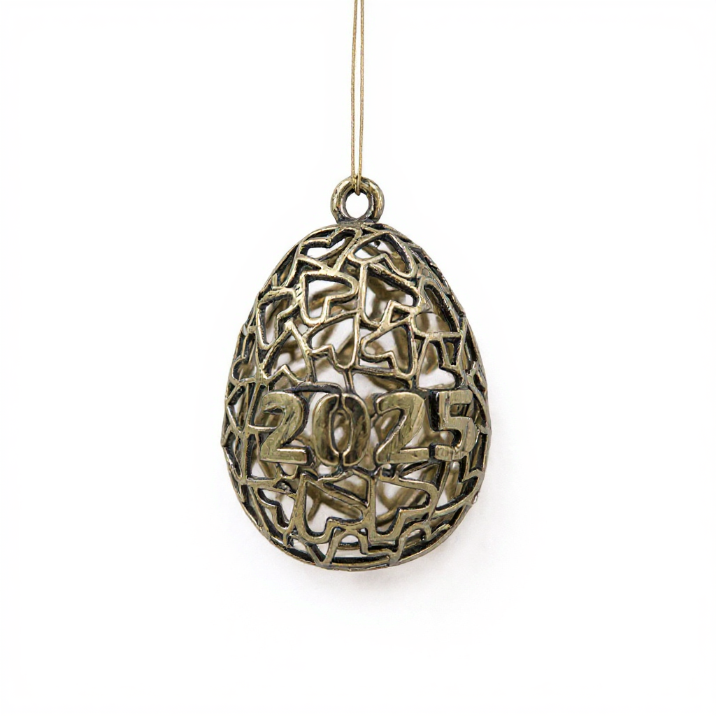 Personalised Heart egg christmas bauble | Antique cut out metallic ornament | set of 2 or 4