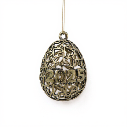 Personalised Heart egg christmas bauble | Antique cut out metallic ornament | set of 2 or 4