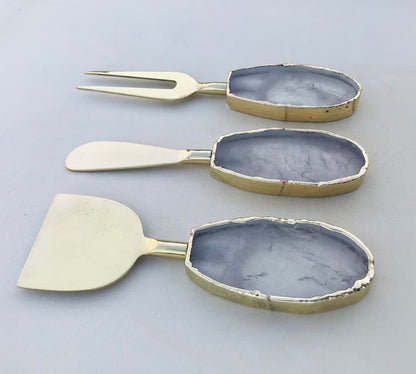 Clear Quartz Oval Cheese Board Set – gifting, natural stone cutlery India