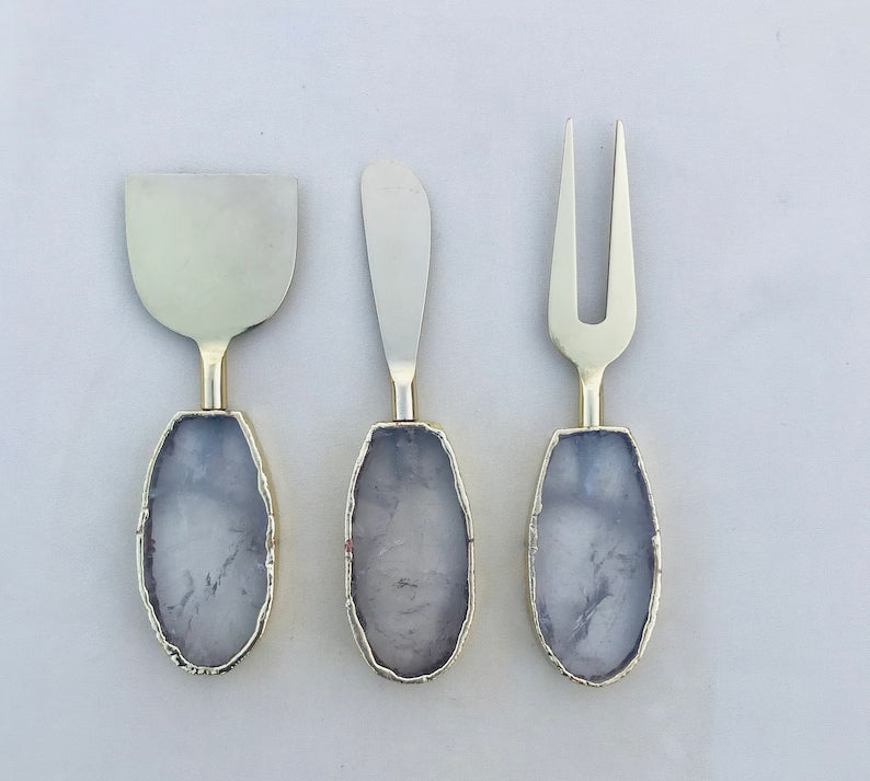 Clear Quartz Oval Cheese Serving Set