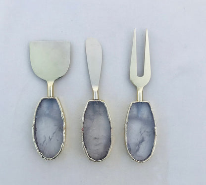 Clear Quartz Oval Cheese Serving Set