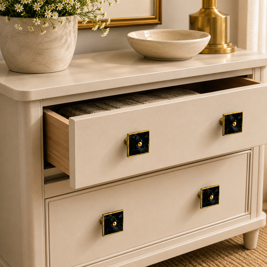 Black Agate Square Cabinet Knobs - Set of 4