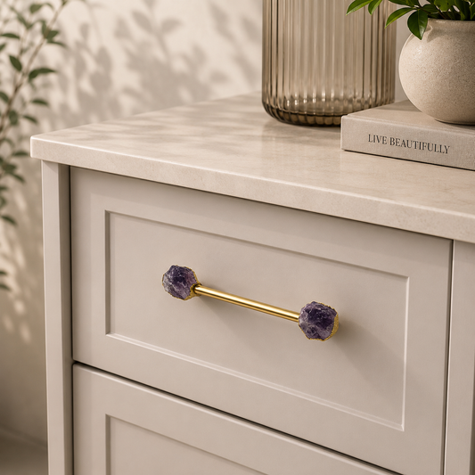 Amethyst Crystal Cabinet Handle - Set of 4 (Brass Plated)