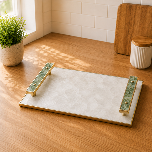 White Agate Serving Tray — Green Agate Handles