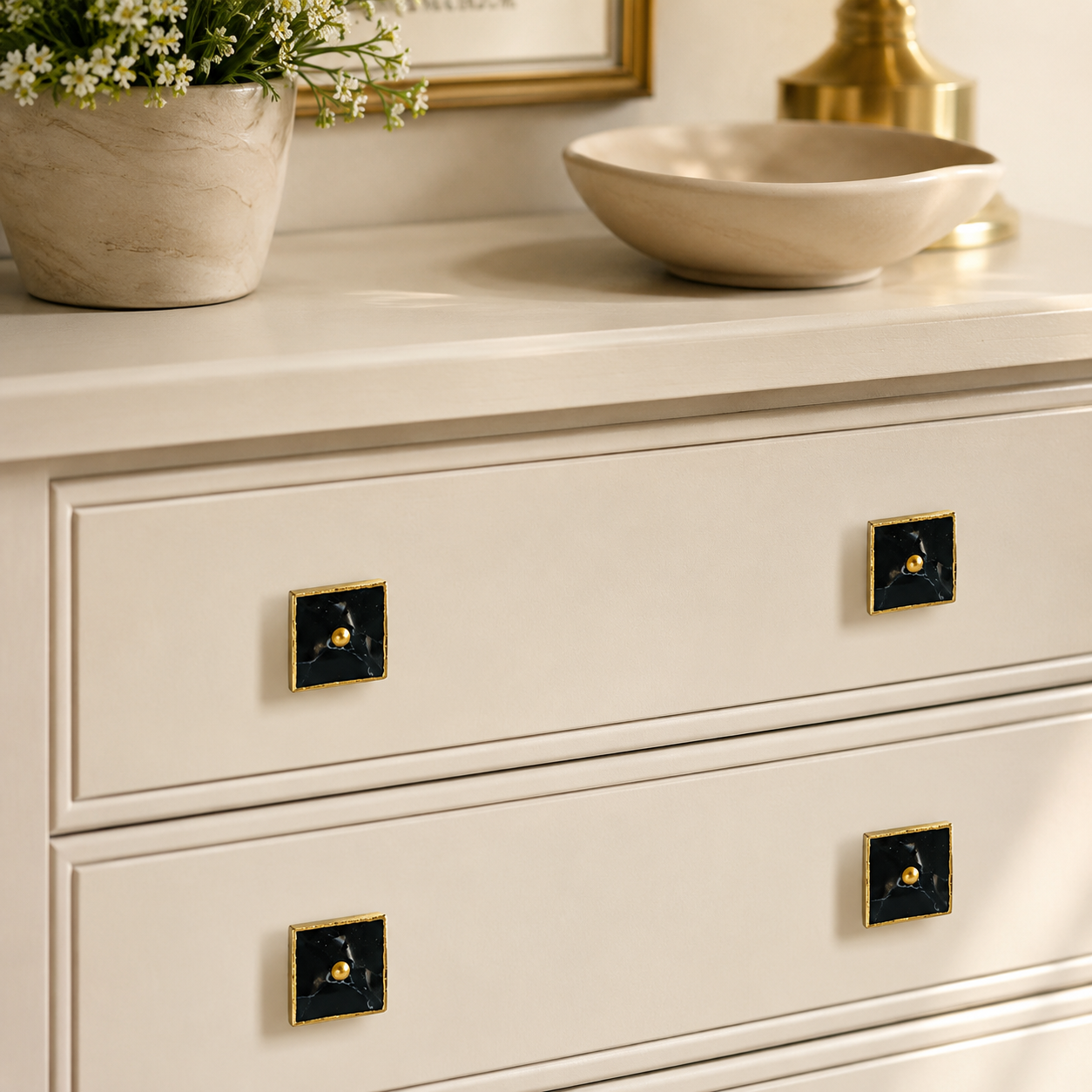 Black Agate Square Cabinet Knobs - Set of 4