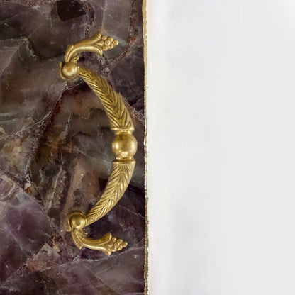 Amethyst Agate Serving Tray With Brass Handles | Square