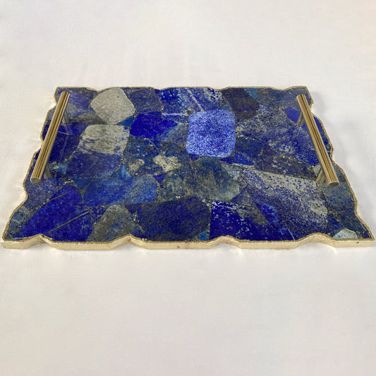 Large Lapis Lazuli Serving Tray With Plain Modern Brass Handles/Personalised Momentos/Sign Boards 10"x15"