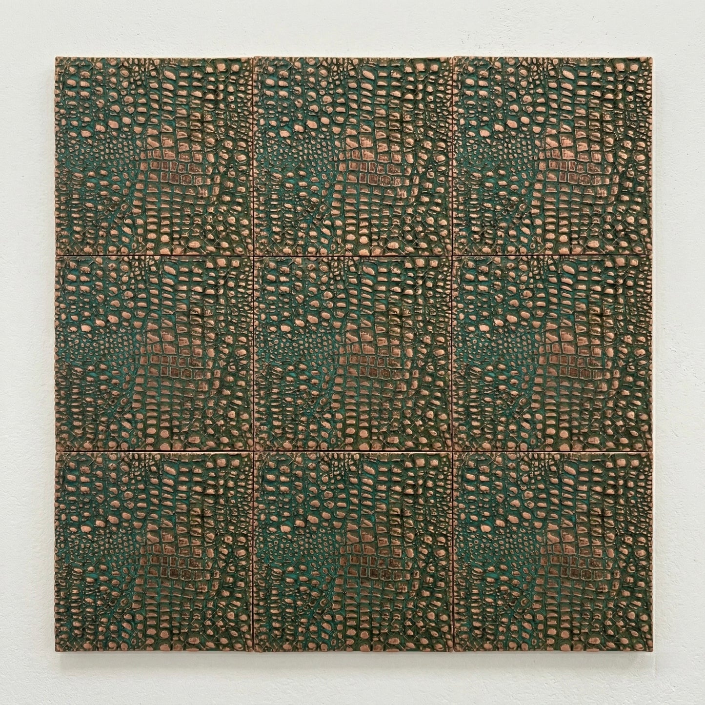 Croc Skin Metal Wall Tile Set | Textured Copper & Brass Decorative Wall Panels
