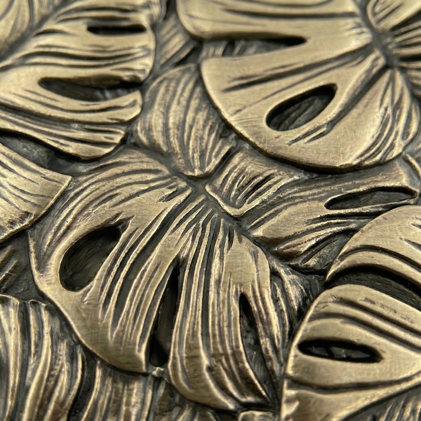 Set of 4 Tropical Leaf Brass Wall Tiles | Antique Brass Decorative Wall Panels | Handmade Wall Décor