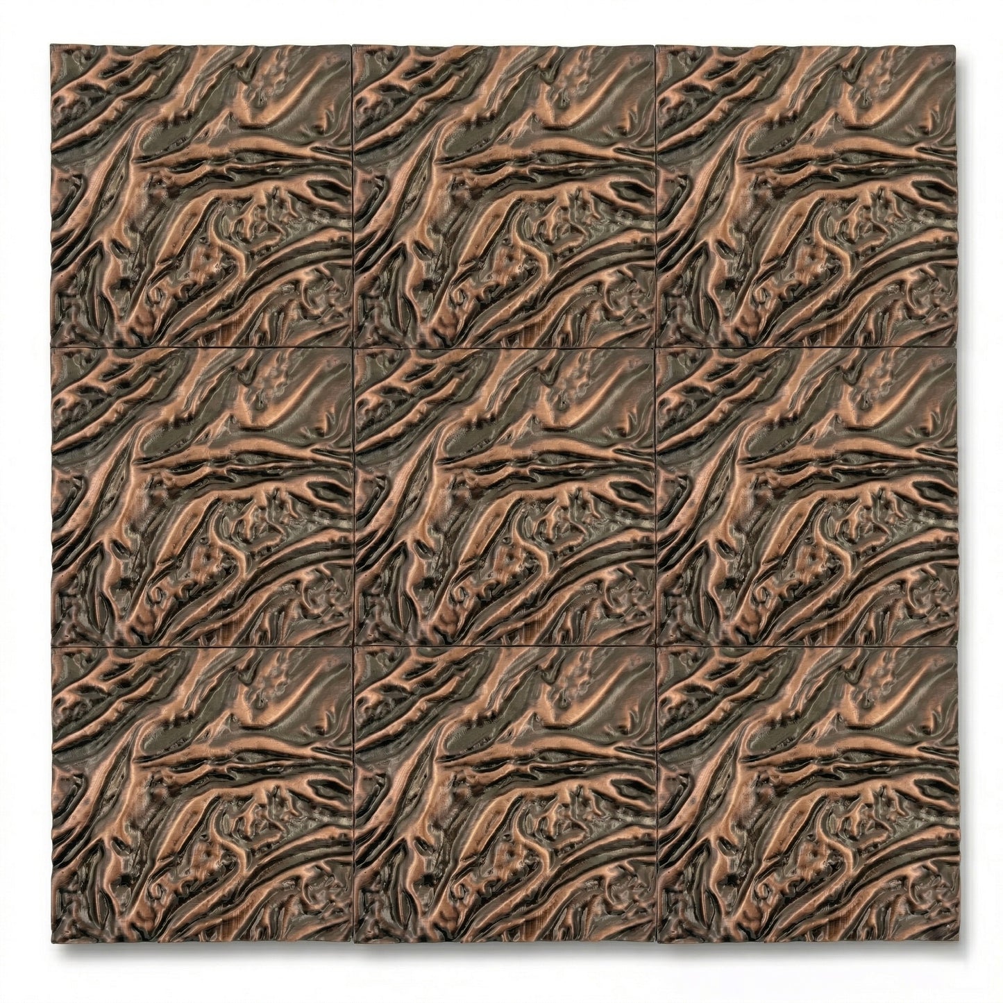 Set of 4 Textured Brass Wall Tiles | Handmade Decorative Metal Wall Panels | Antique Copper & Brass Finish