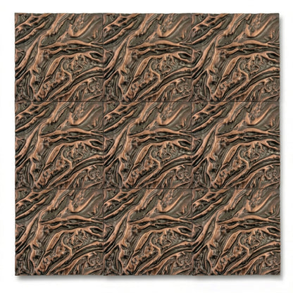 Set of 4 Textured Brass Wall Tiles | Handmade Decorative Metal Wall Panels | Antique Copper & Brass Finish