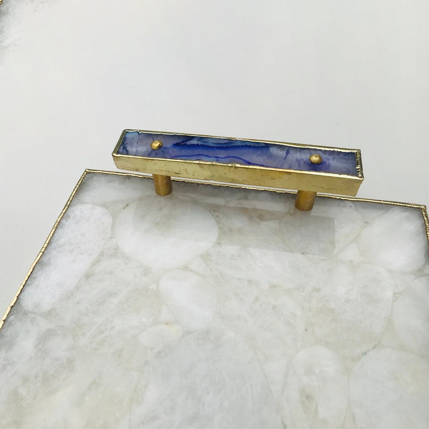 White Crystal Agate Plated Serving Tray With Purple Agate/Onyx Handles/Personalised Momentos/Sign Boards