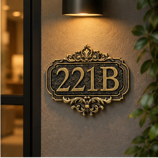 Personalised House Number Plate – Brass Crest Shield