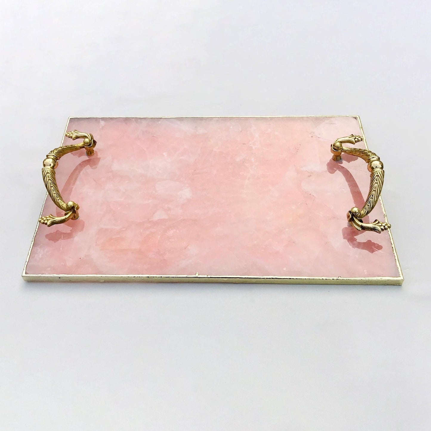 Rose Quartz Agate Serving Tray — Royal Arch Handles