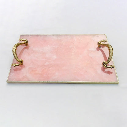 Rose Quartz Agate Serving Tray — Royal Arch Handles