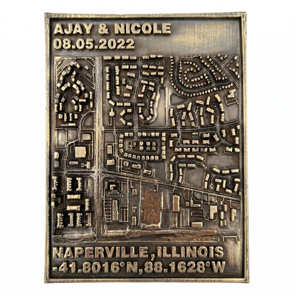 Location Map Plaque | Custom map and coordinates in brass