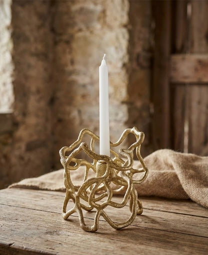 Organic Abstract Candle Holder – Sculptural Tealight & Taper Stand | Gold, Silver or Antique Finish