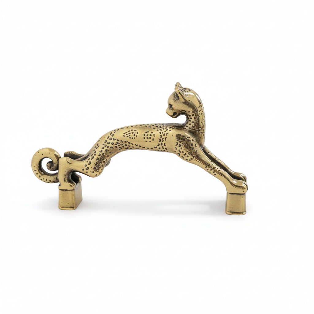 Leaping Leopard Brass Cabinet Handles | Antique Brass (Set of 2)