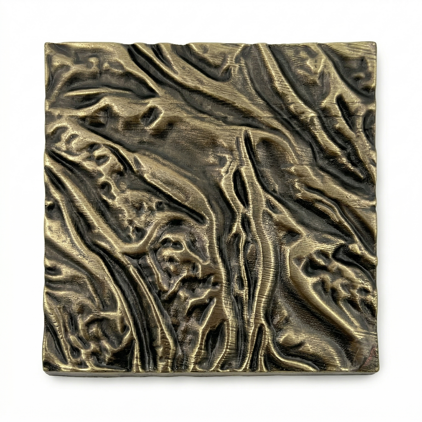 Set of 4 Textured Brass Wall Tiles | Handmade Decorative Metal Wall Panels | Antique Copper & Brass Finish