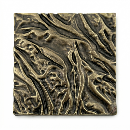 Set of 4 Textured Brass Wall Tiles | Handmade Decorative Metal Wall Panels | Antique Copper & Brass Finish