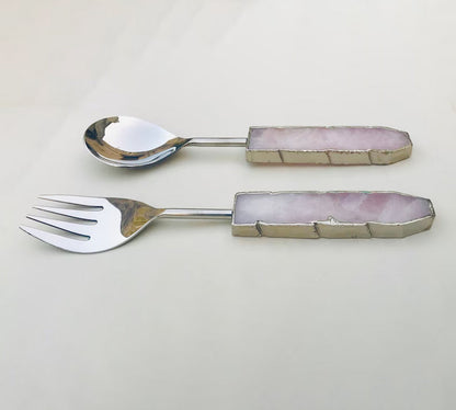 Rose Quartz Agate Salad Server - Set of 2