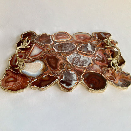 Large Red Agate Serving Tray With Brass Handles/Personalised Momentos/Sign Boards 10"x15"