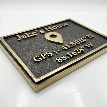 GPS Coordinates Plaque | Coordinates and location name in antique brass