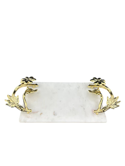 White Marble Tray with Gilded Floral Handles | Decorative Serveware | Decorative Tray