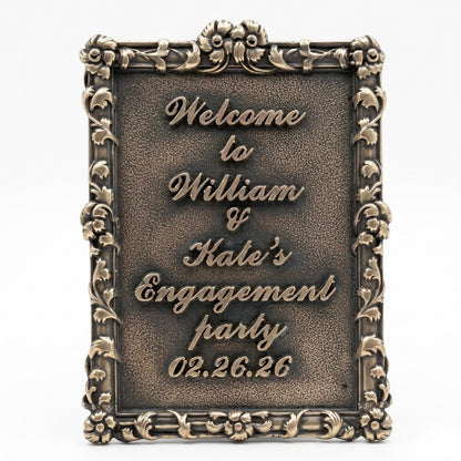 Engagement Plaque | Names and date in antique brass