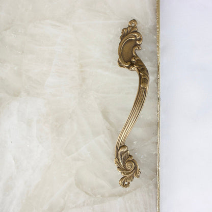 White Agate Serving Tray With Brass Handles | Square