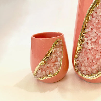 Pink & Gold Ceramic Vase with Rose Quartz