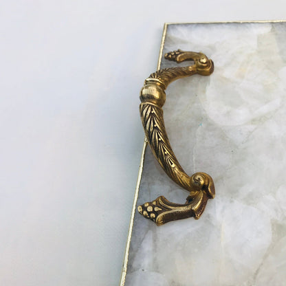 White Agate Serving Tray with Brass Handles