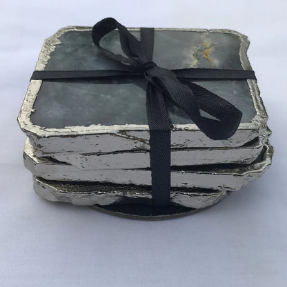 Grey Agate Quartz - Set of 4 Large Coasters/Personalised Momentos
