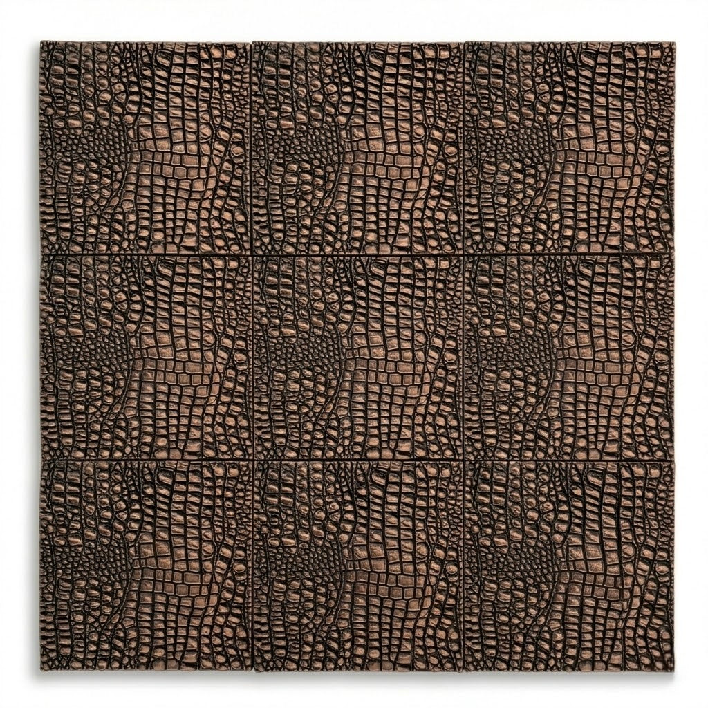 Croc Skin Metal Wall Tile Set | Textured Copper & Brass Decorative Wall Panels