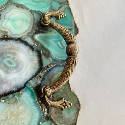 Large Green Agate Serving Tray With Brass Handles/Personalised Momentos/Sign Boards 10"x15"