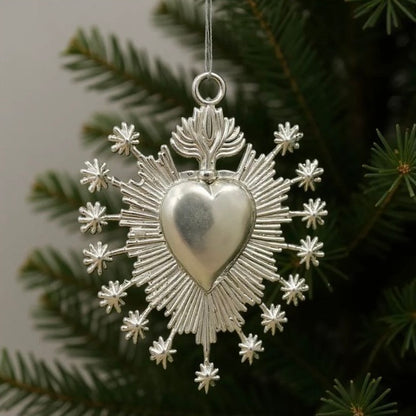 Heart starburst christmas ornament | electroformed brass metallic bauble in gold, silver or antique | set of 2 or 4