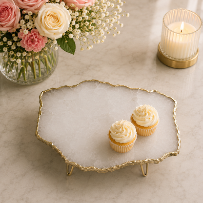 White Agate Cake Stand — finish options, gold, silver, rose gold