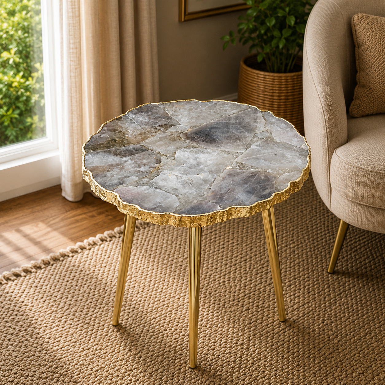 Smoky Grey Agate Round Side Table