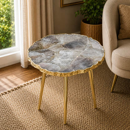 Smoky Grey Agate Round Side Table