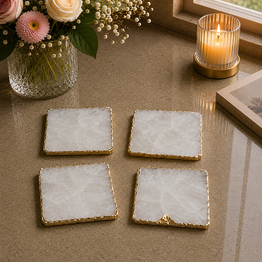 Clear Quartz Coasters – Set of 4