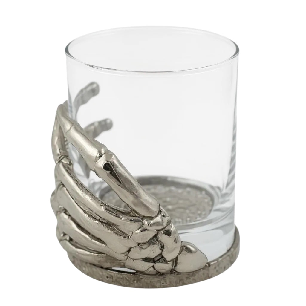 Set of 2 & Set of 4 – Skeleton Hand Whisky Glasses | Statement Barware & Halloween Drinkware | Gold, Silver or Antique Finish