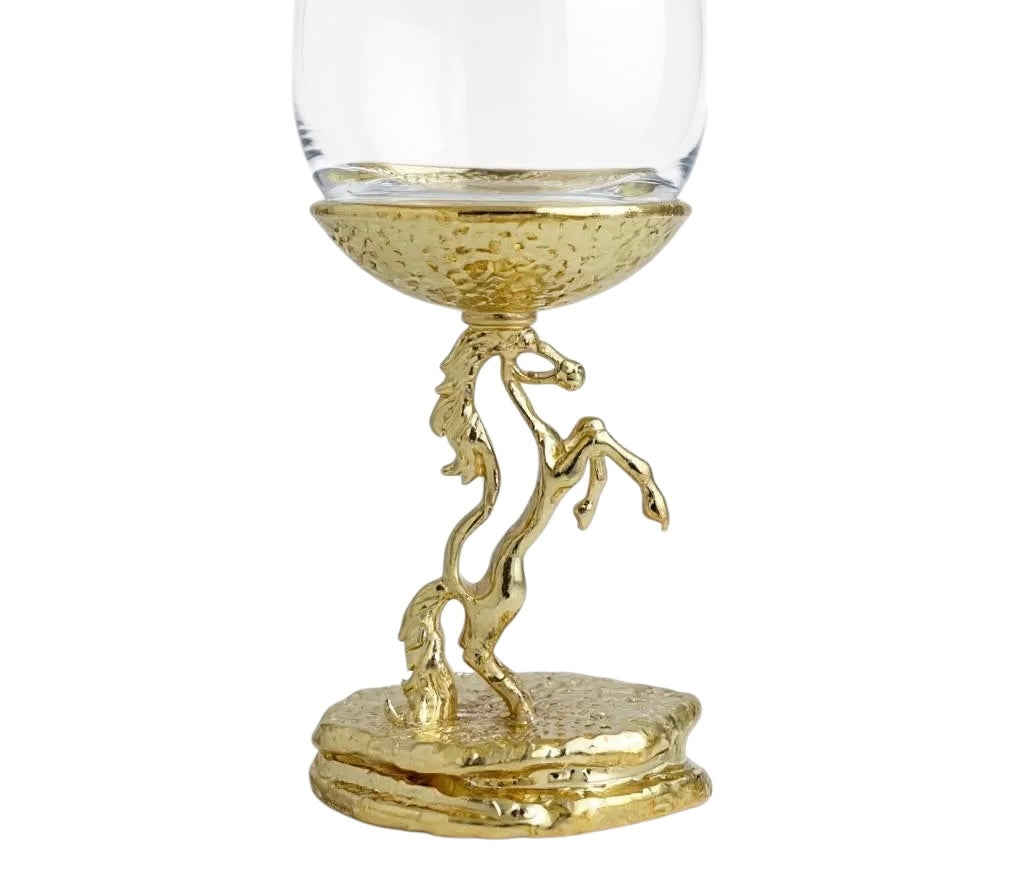 Stallion wine glass set | electroformed horse base designer stemware  | Set of 2 / Set of 4